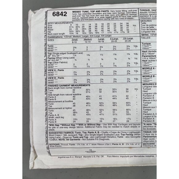 90s McCalls 6842Sewing Pattern Sizes Small-Large Misses Tunic Top & Pants UNCUT - Picture 4 of 7